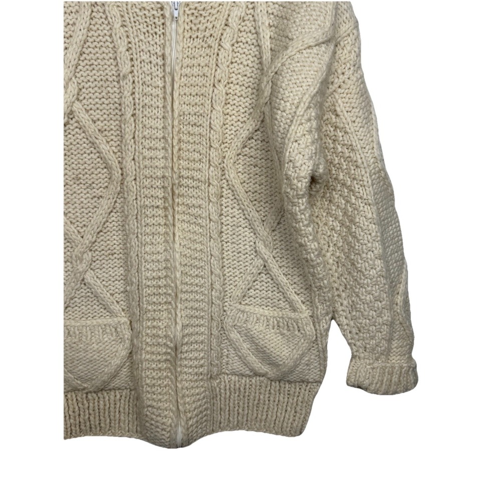 Vintage‎ Hand Knit Chunky Wool Cream Full Zip Sweater Cardigan Cable Womens L/XL - Picture 4 of 9